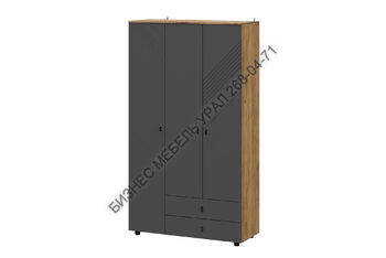 Шкаф трехстворчатый с ящиками Байкал, Дуб Золотой, Графит - БИЗНЕС МЕБЕЛЬ УРАЛ производство и поставка мебели, Мебель для дома и офиса, мебель на заказ, Офисная мебель Екатеринбург,изготовление Торгового оборудования